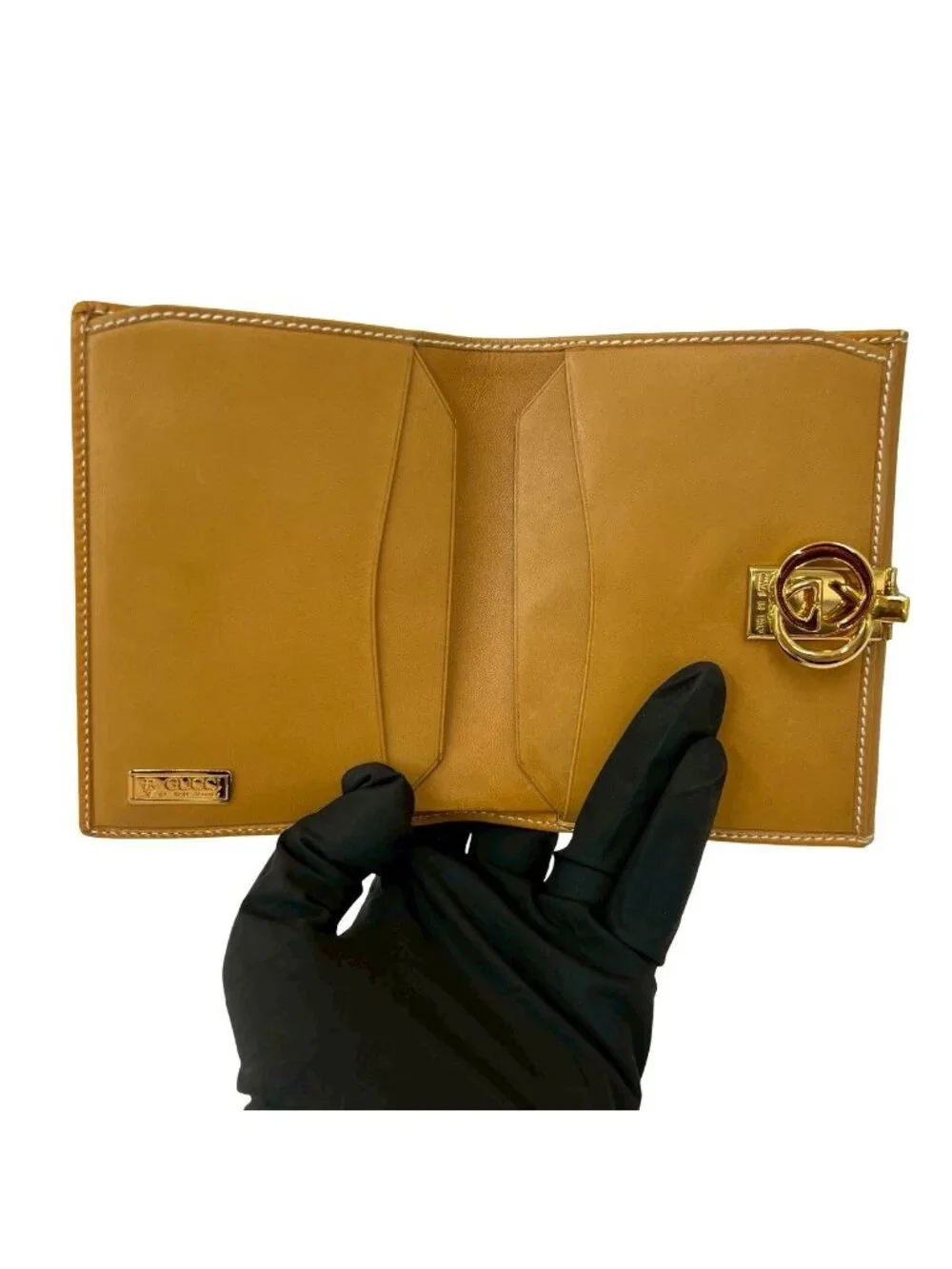 ★SOLD★ Gucci Vintage Micro GG Logo Leather Bifold Wallet Camel Ivory - Picture 7 of 10